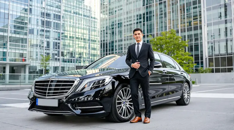 Chauffeur privé DrivePlus devant sa berline