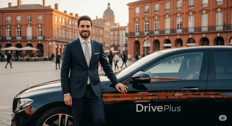 Chauffeur DrivePlus devant sa berline noire à Toulouse